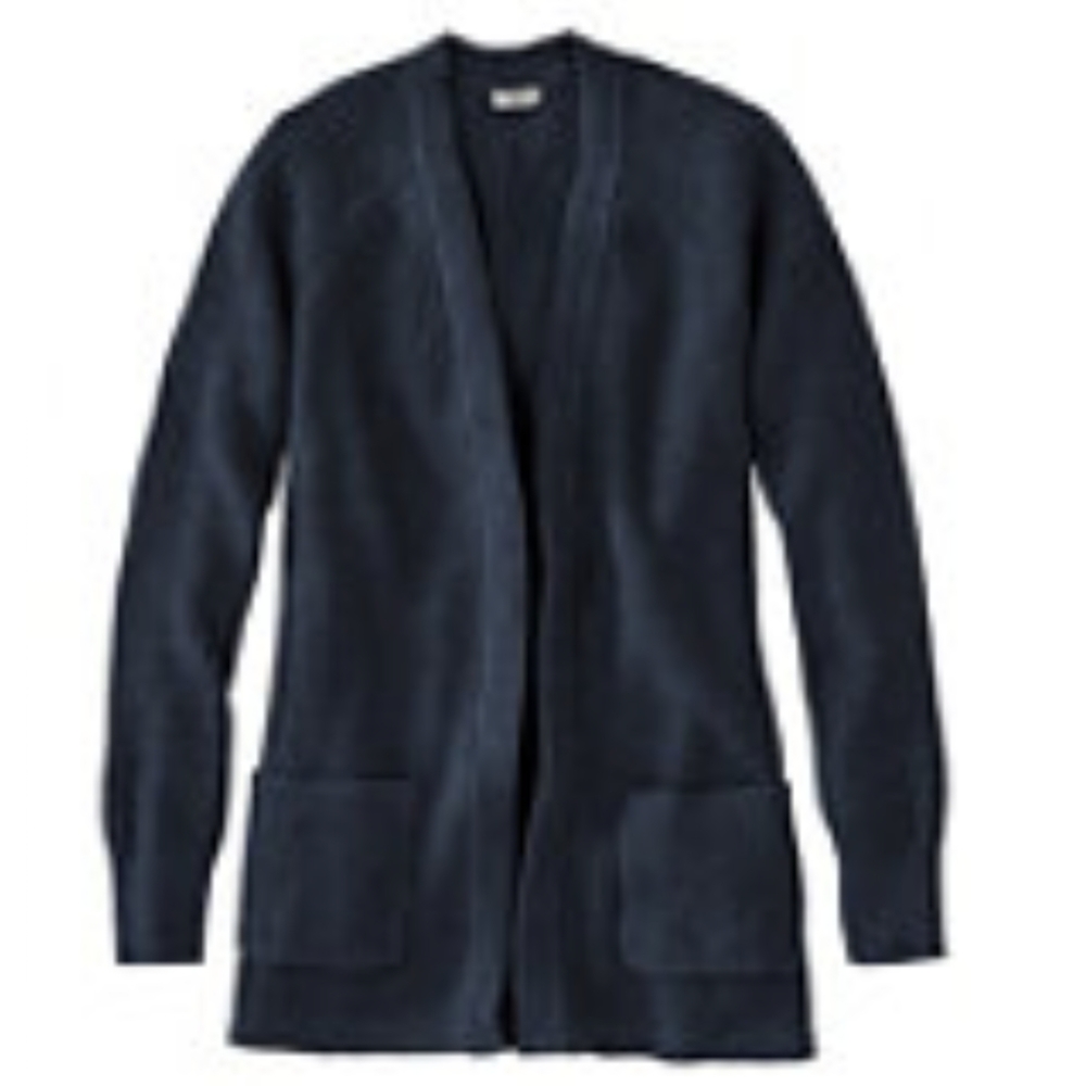 LLBean Organic Donegal Sweater Open Cardigan Indigo Small